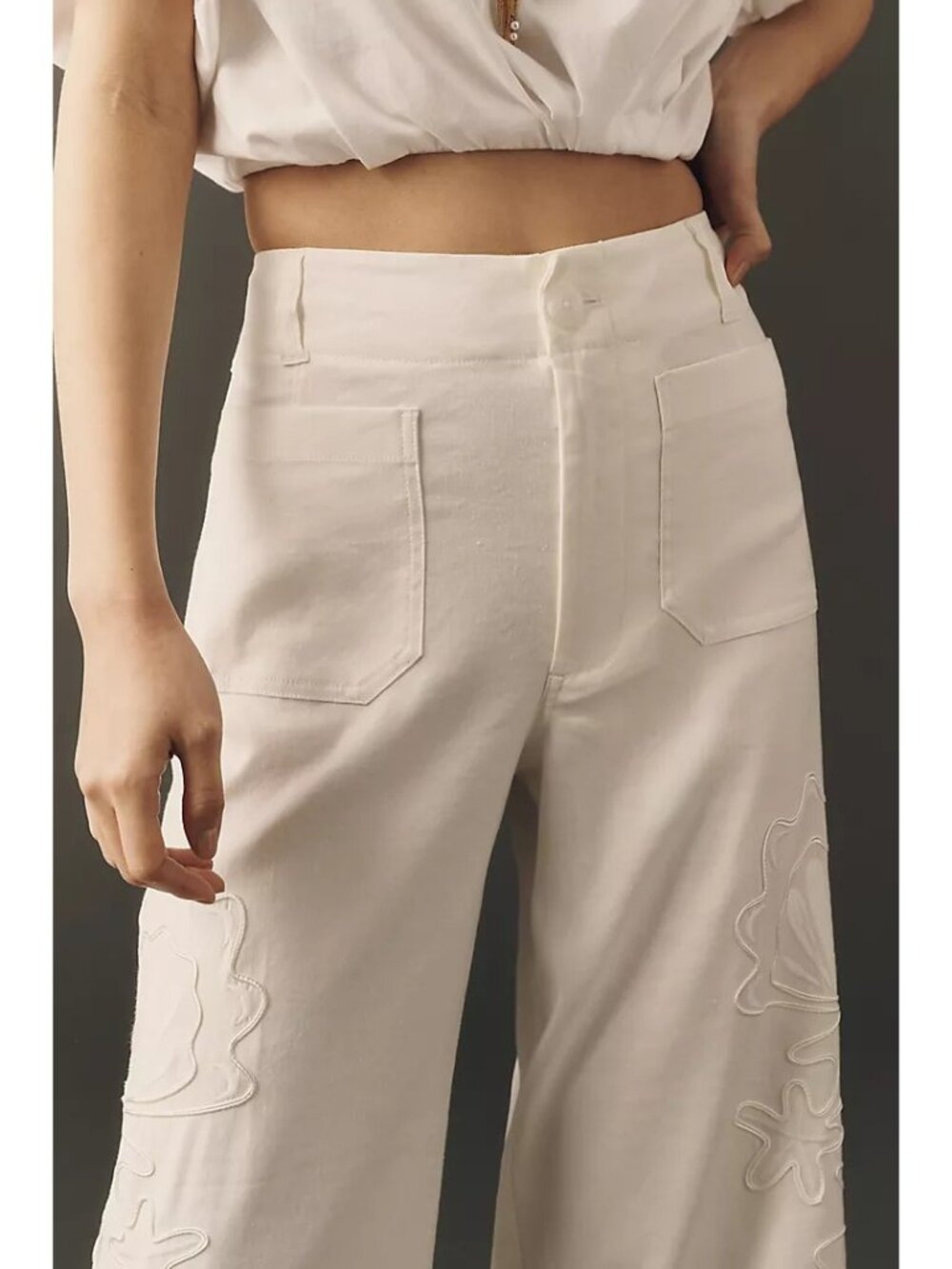 Anthropologie Colette European Linen Stretch Wide Leg Pants Seashell Womens 25